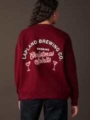 Burgundy Red/Berry Festive Spirits Christmas Lapland Brewing Co Fun Graphic Crew Neck Sweatshirt - Image 1 of 8