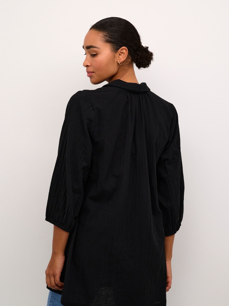 Kaffe Casual Fit Emily Johnny Collar 100% Cotton Black Tunic - Image 2 of 6