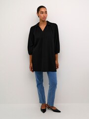 Kaffe Casual Fit Emily Johnny Collar 100% Cotton Black Tunic - Image 3 of 6