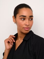 Kaffe Casual Fit Emily Johnny Collar 100% Cotton Black Tunic - Image 4 of 6