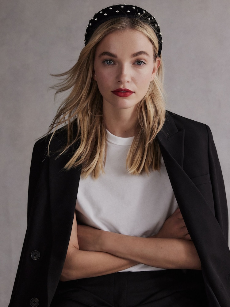 Black Tabitha Simmons Lucy Sparkle Velvet Headband - Image 1 of 7