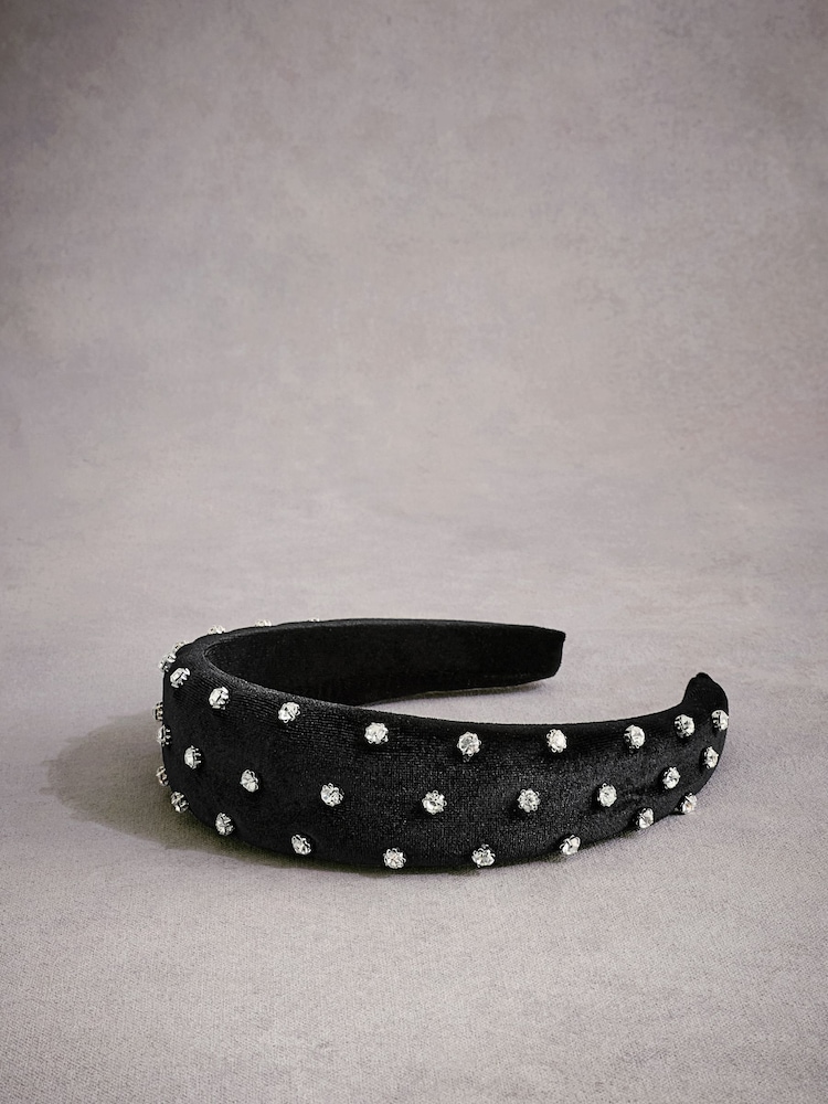 Black Tabitha Simmons Lucy Sparkle Velvet Headband - Image 5 of 7