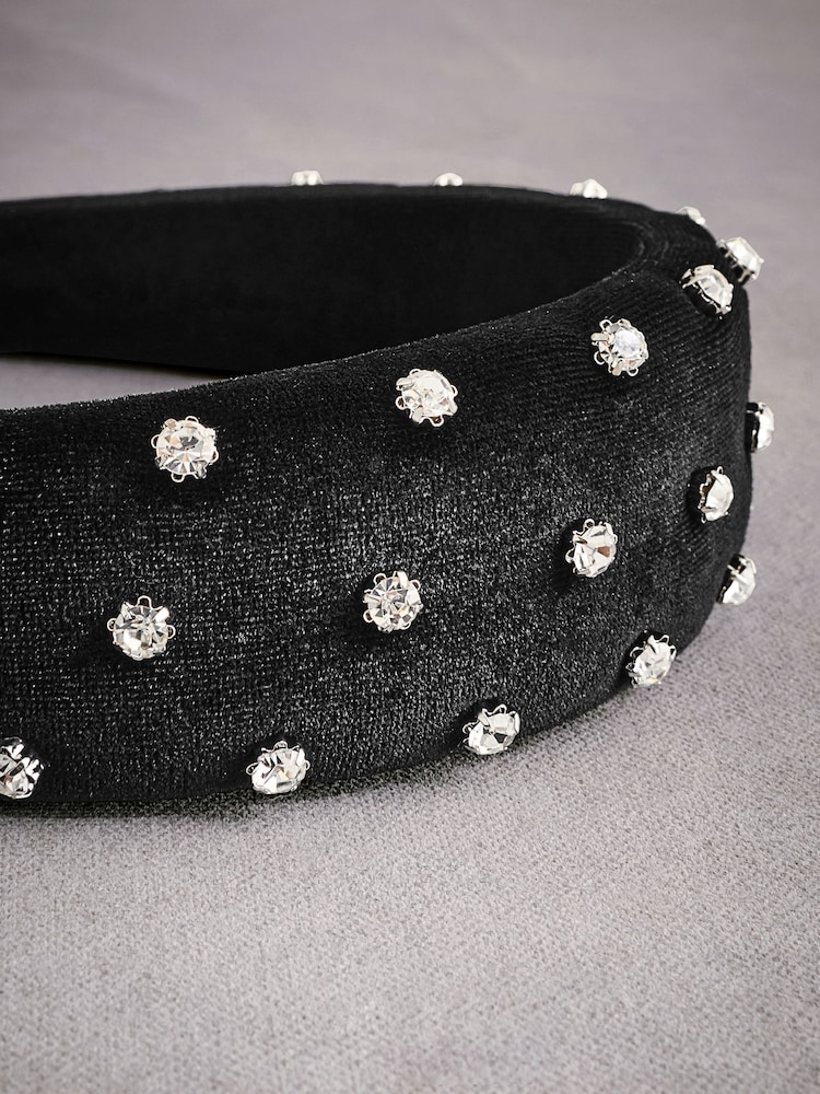 Black Tabitha Simmons Lucy Sparkle Velvet Headband - Image 6 of 7