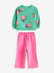 Pink Printed 100% Cotton Sweatshirt and Wide Leg Set (3mths-7yrs) - Image 6 of 8