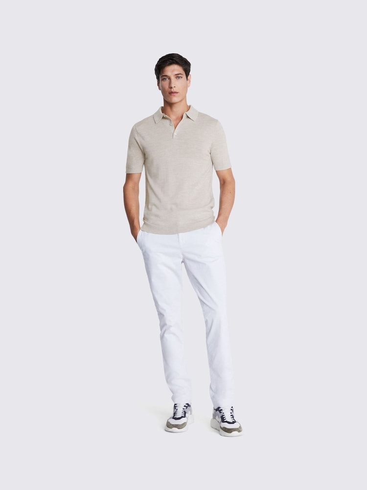 MOSS Oatmeal Natural Merino 3 Button Polo Shirt - Image 2 of 5