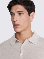 MOSS Oatmeal Natural Merino 3 Button Polo Shirt - Image 3 of 5
