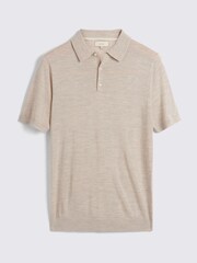 MOSS Oatmeal Natural Merino 3 Button Polo Shirt - Image 4 of 5