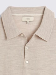 MOSS Oatmeal Natural Merino 3 Button Polo Shirt - Image 5 of 5