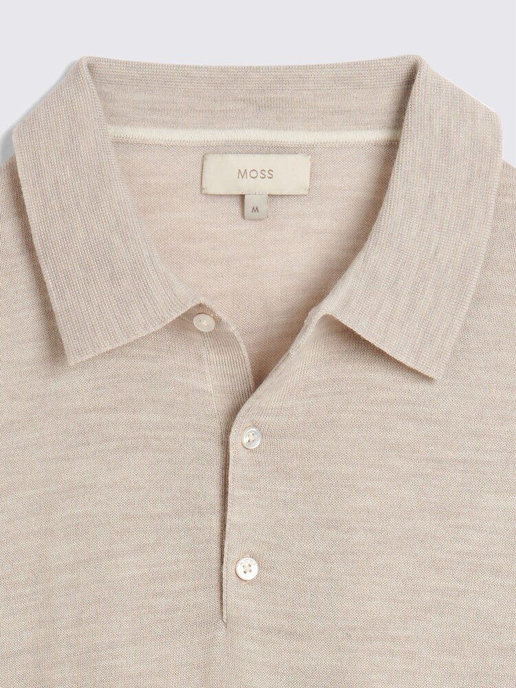 MOSS Oatmeal Natural Merino 3 Button Polo Shirt - Image 5 of 5
