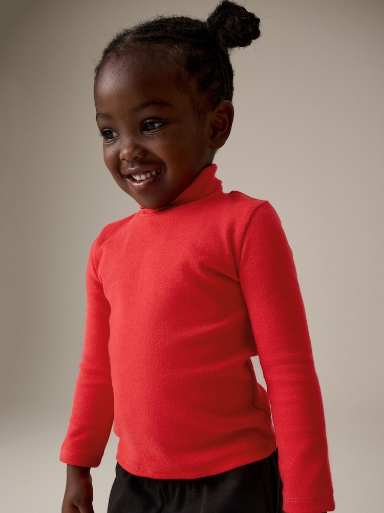 Red Brushed Long Sleeve Roll Neck Top (3mths-7yrs) - Image 1 of 4 Red Brushed Long Sleeve Roll Neck Top (3mths-7yrs) - Image 1 of 4