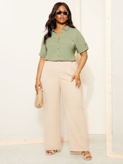 Curves Like These Green Short Sleeve Relaxed Button Through Shirt - Image 3 of 4