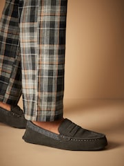 Grey Signature Suede Faux Fur Lined Moccasin Slippers - Image 1 of 6
