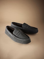 Grey Signature Suede Faux Fur Lined Moccasin Slippers - Image 2 of 6