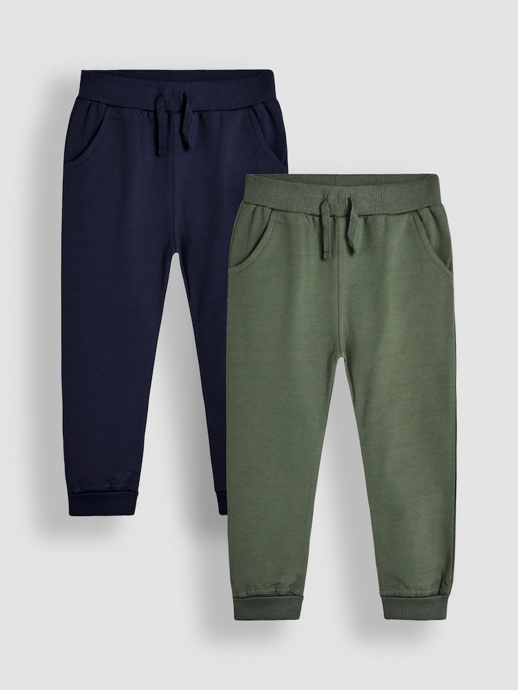 JoJo Maman Bébé Khaki & Navy Blue 2-Pack Fitted Joggers - Image 1 of 7 JoJo Maman Bébé Khaki & Navy Blue 2-Pack Fitted Joggers - Image 1 of 7