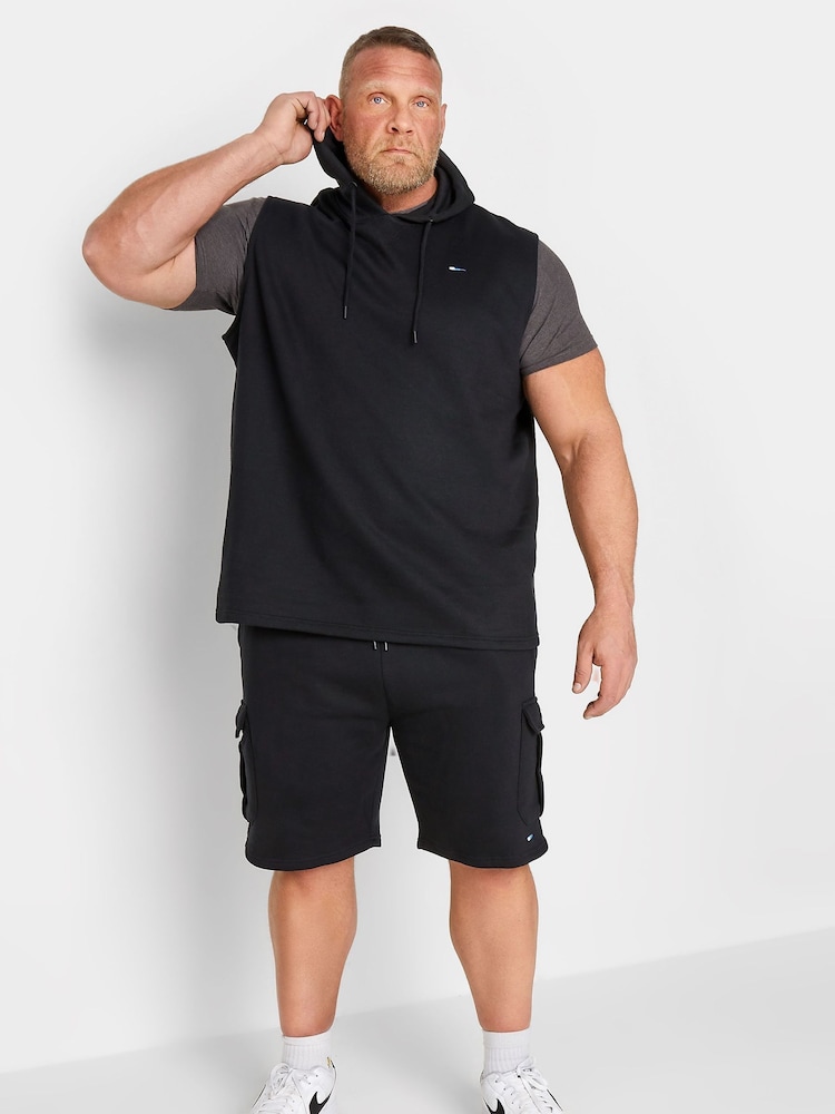 BadRhino Big & Tall Black 100% Cotton Essential Sleeveless Hoodie - Image 2 of 3