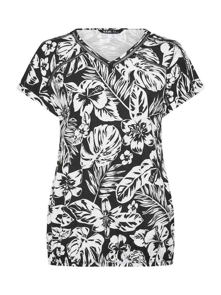 Yours Curve Black Tropical Print Bubble Hem Top - Image 5 of 5