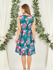 Yumi Green Jacquard Winter Floral Skater Dress - Image 2 of 5