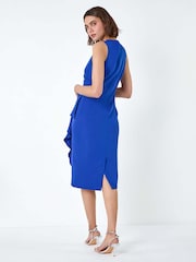 Roman Blue Wrap Draped Crepe Stretch Dress - Image 2 of 5