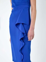 Roman Blue Wrap Draped Crepe Stretch Dress - Image 5 of 5