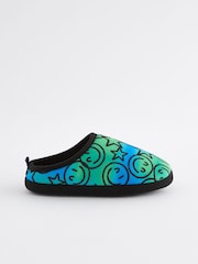 Blue Green Happy Face Warm Lined Mule Slippers - Image 2 of 5