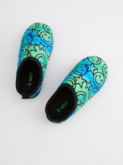 Blue Green Happy Face Warm Lined Mule Slippers - Image 3 of 5