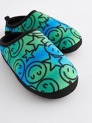 Blue Green Happy Face Warm Lined Mule Slippers - Image 4 of 5