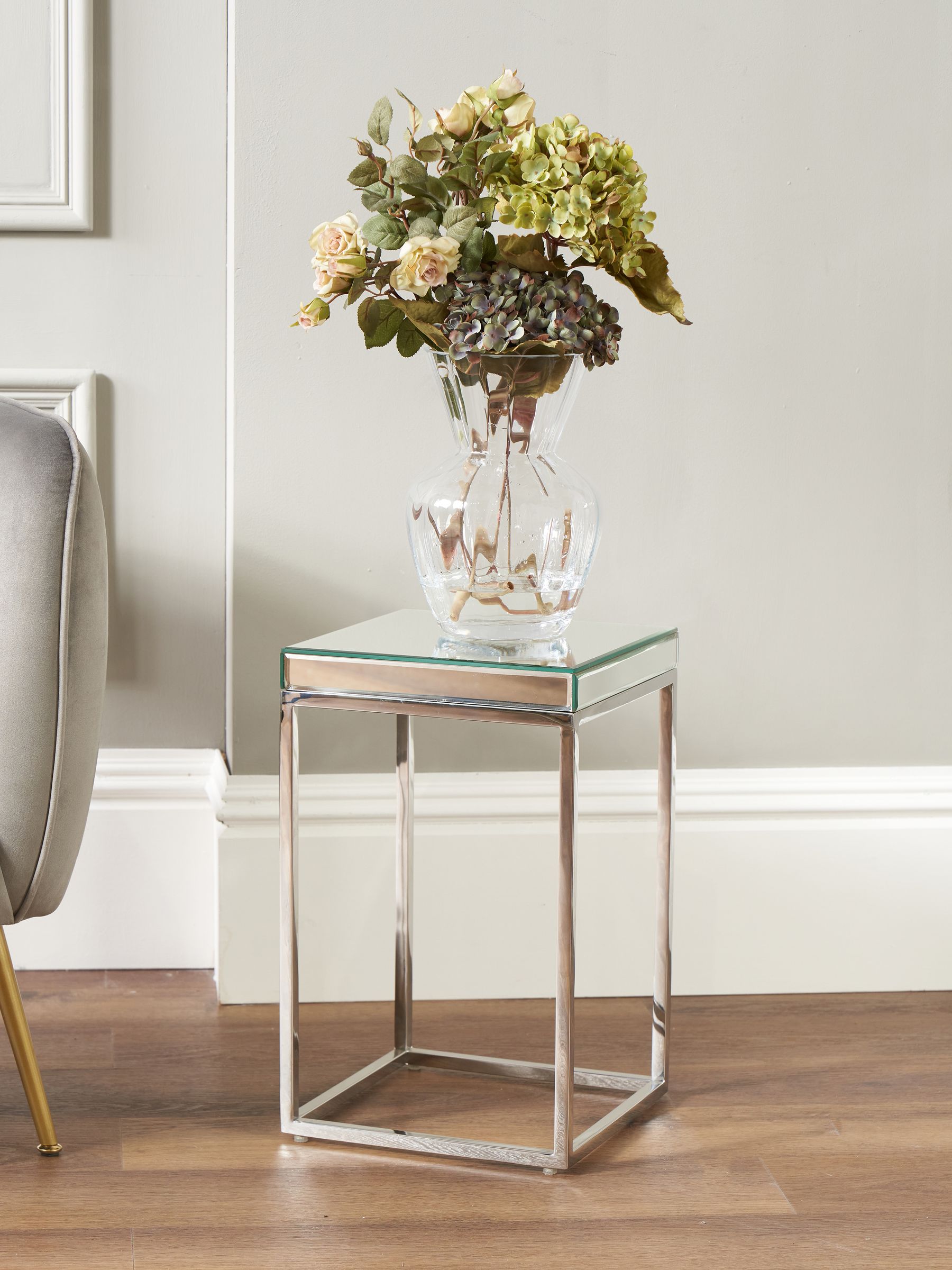 Pacific Mirrored Glass and Metal Small Square Side Table