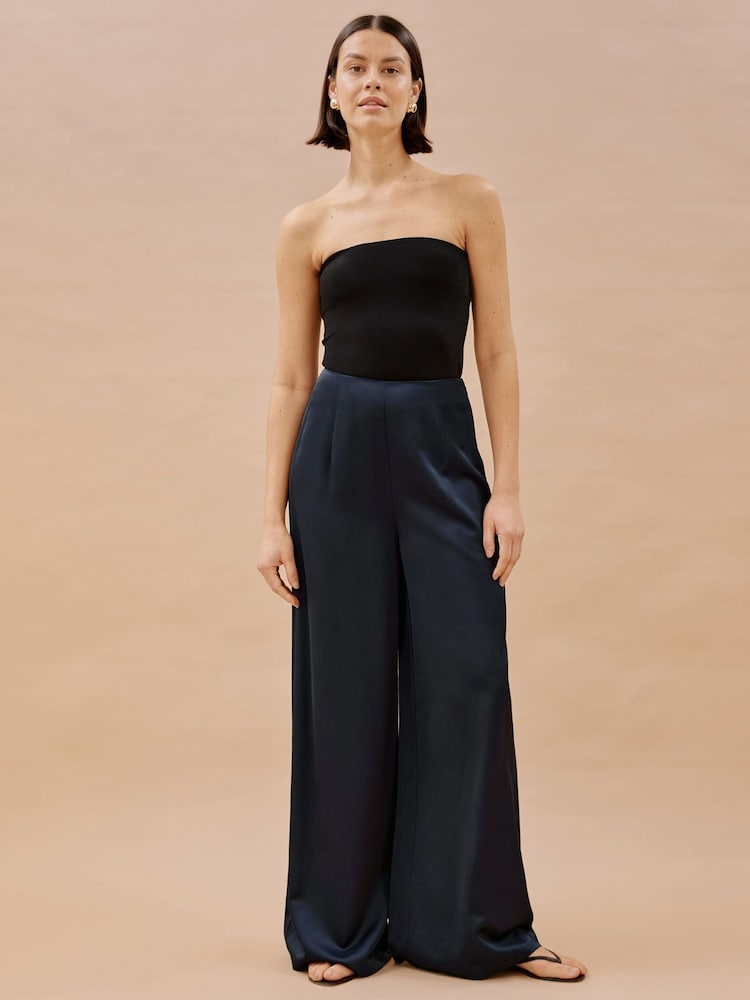 Albaray Blue Satin Wide Leg Trousers - Image 1 of 6