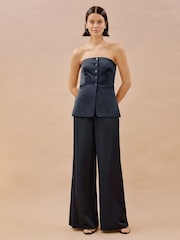 Albaray Blue Satin Wide Leg Trousers - Image 3 of 6