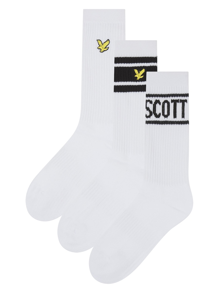 Lyle & Scott White Cotton Boys Clint Sports Socks 3 Pack - Image 1 of 4 Lyle & Scott White Cotton Boys Clint Sports Socks 3 Pack - Image 1 of 4