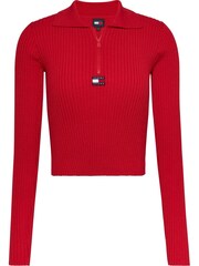 Tommy Jeans Red Half Zip Through Jumper - Image 1 of 3