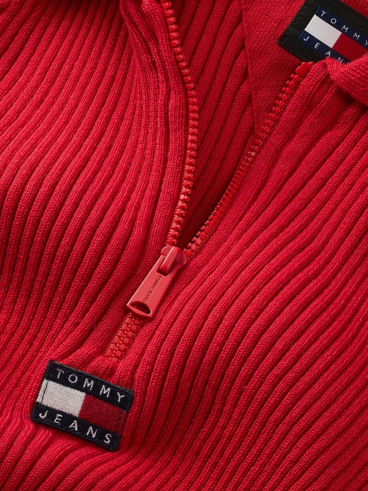 Tommy Jeans Red Half Zip Through Jumper - Image 3 of 3