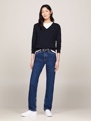 Azul - Tommy Hilfiger Jersey Stitch V-Neck Dress - Imagen 2 de 7