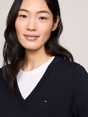 Azul - Tommy Hilfiger Jersey Stitch V-Neck Dress - Imagen 4 de 7