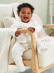 JoJo Maman Bébé White Floral Pretty Printed Collar Sleepsuit - Image 3 of 7