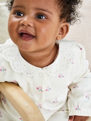 JoJo Maman Bébé White Floral Pretty Printed Collar Sleepsuit - Image 4 of 7