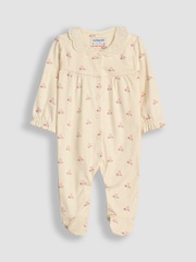 JoJo Maman Bébé White Floral Pretty Printed Collar Sleepsuit - Image 5 of 7