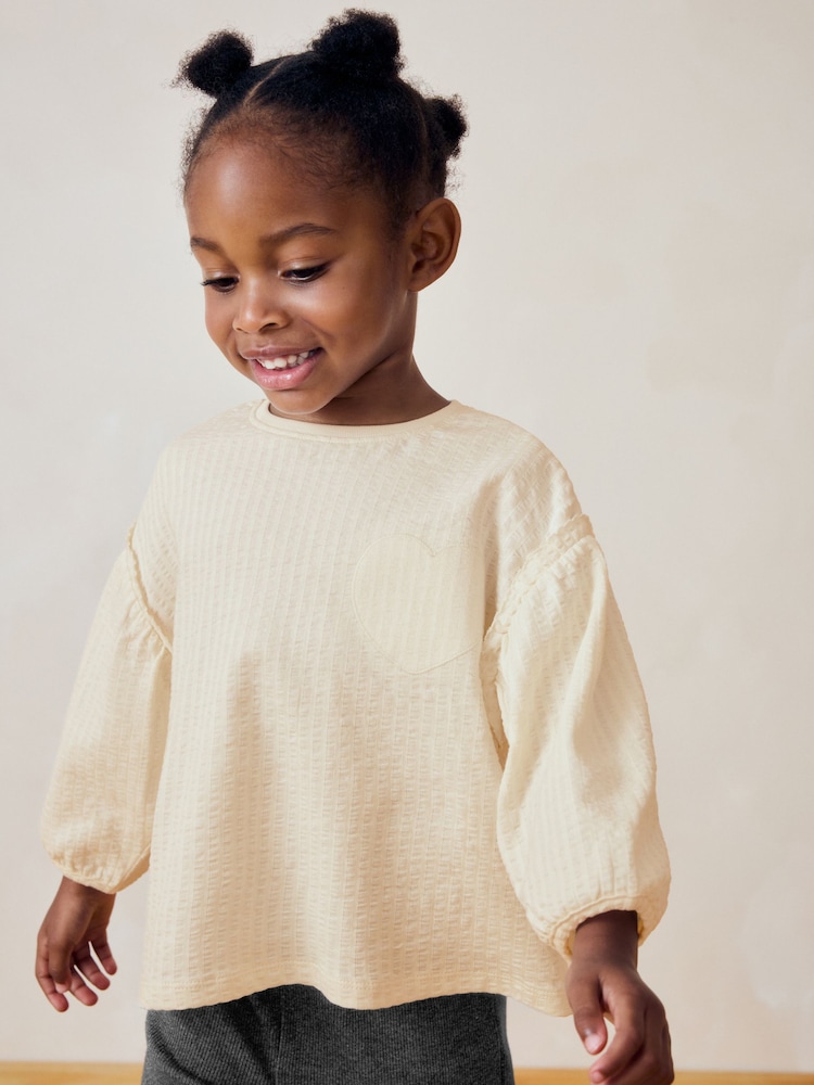 Cream 100% Cotton Long Sleeve Textured Top (3mths-7yrs) - Image 1 of 6 Cream 100% Cotton Long Sleeve Textured Top (3mths-7yrs) - Image 1 of 6