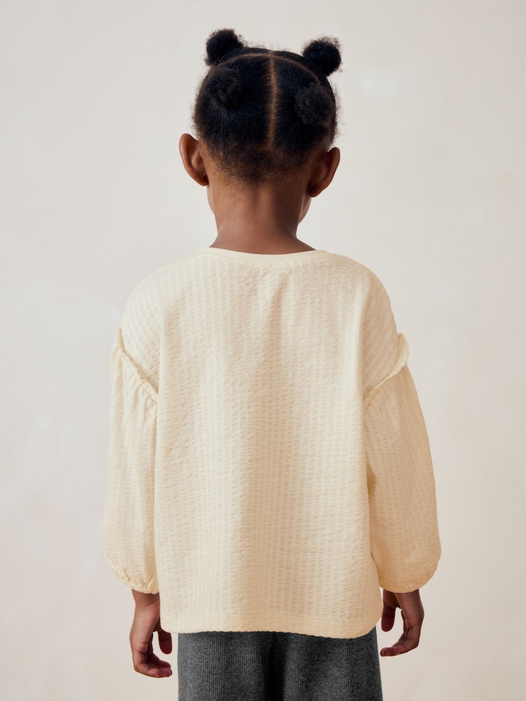 Cream 100% Cotton Long Sleeve Textured Top (3mths-7yrs) - Image 2 of 6 Cream 100% Cotton Long Sleeve Textured Top (3mths-7yrs) - Image 2 of 6