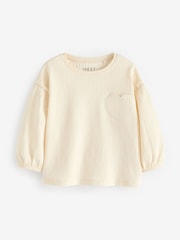 Cream 100% Cotton Long Sleeve Textured Top (3mths-7yrs) - Image 4 of 6