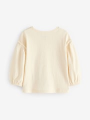 Cream 100% Cotton Long Sleeve Textured Top (3mths-7yrs) - Image 5 of 6