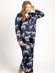 Chelsea Peers Blue Curve Satin Zebra Print Long Pyjama Set - Image 1 of 5