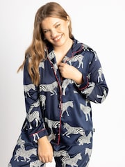 Chelsea Peers Blue Curve Satin Zebra Print Long Pyjama Set - Image 3 of 5