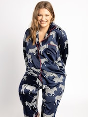 Chelsea Peers Blue Curve Satin Zebra Print Long Pyjama Set - Image 4 of 5