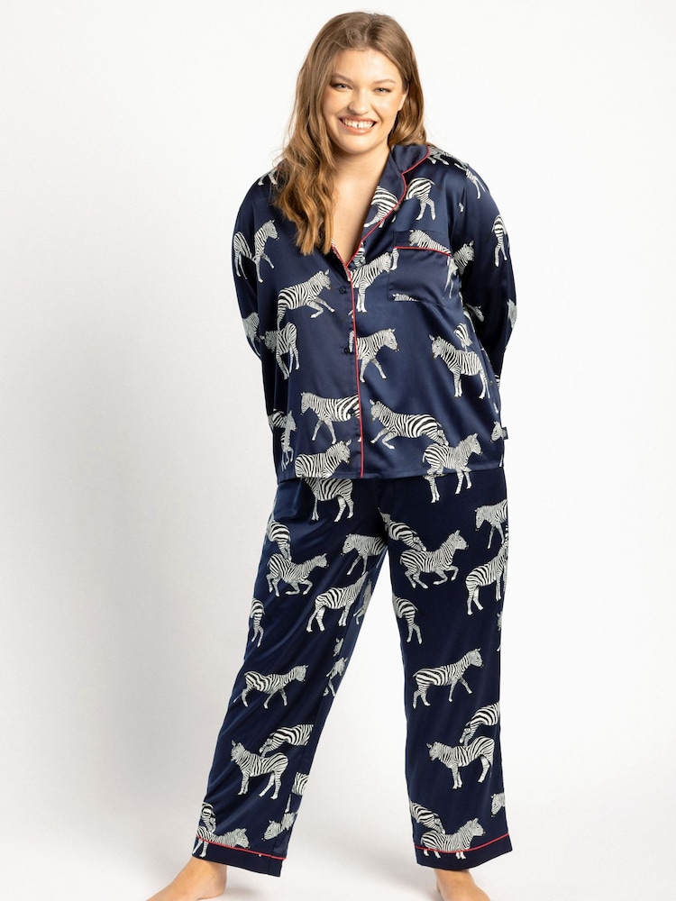 Chelsea Peers Blue Curve Satin Zebra Print Long Pyjama Set - Image 5 of 5