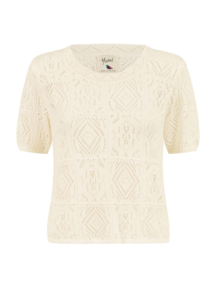 Yumi White Cotton Crochet Knitted 100% Cotton Top - Image 5 of 5