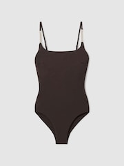 Reiss Chocolate Imogen Chain Detail Underwired Swimsuit - Image 2 of 6