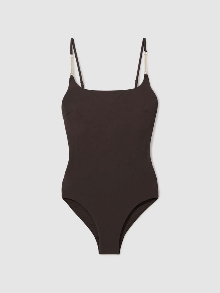 Reiss Chocolate Imogen Chain Detail Underwired Swimsuit - Image 2 of 6