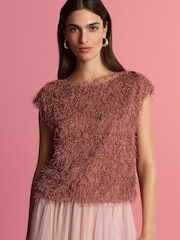 Pink Short Sleeve Fluffy Top - Image 2 of 7