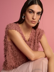 Pink Short Sleeve Fluffy Top - Image 4 of 7